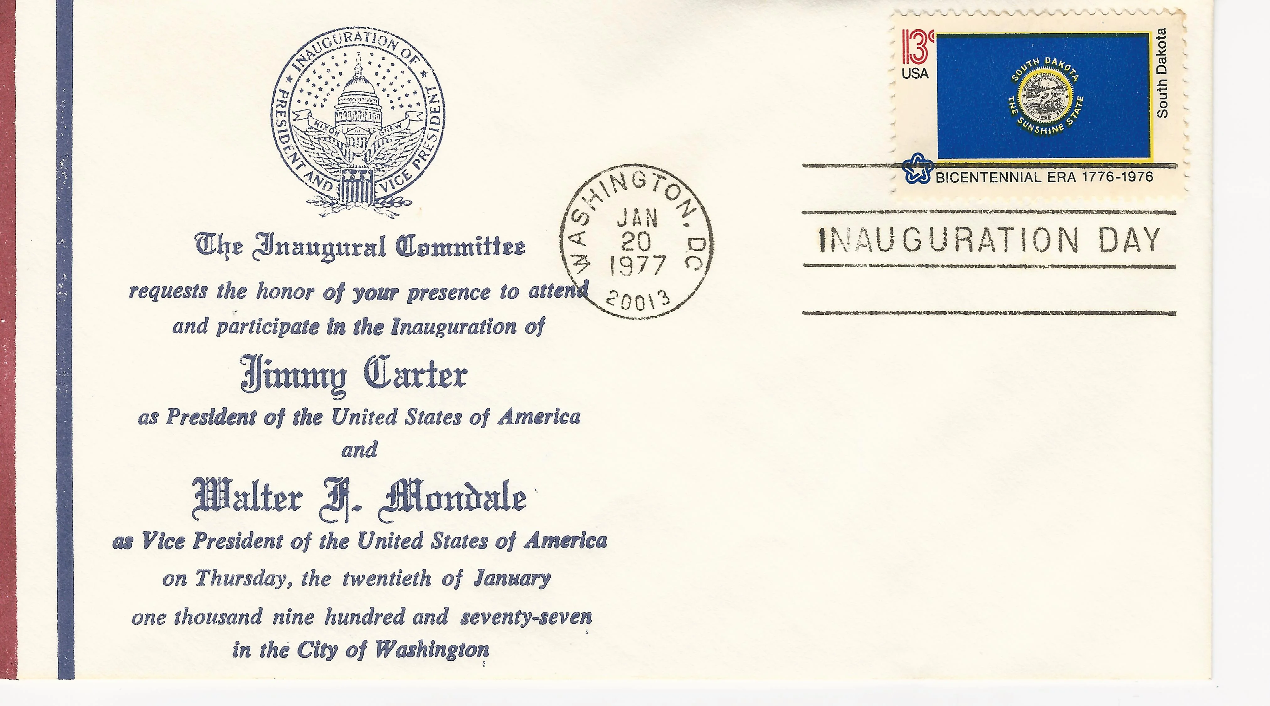 Inauguration Jimmy Carter & Walter Mondale Postmark #1:&hellip;